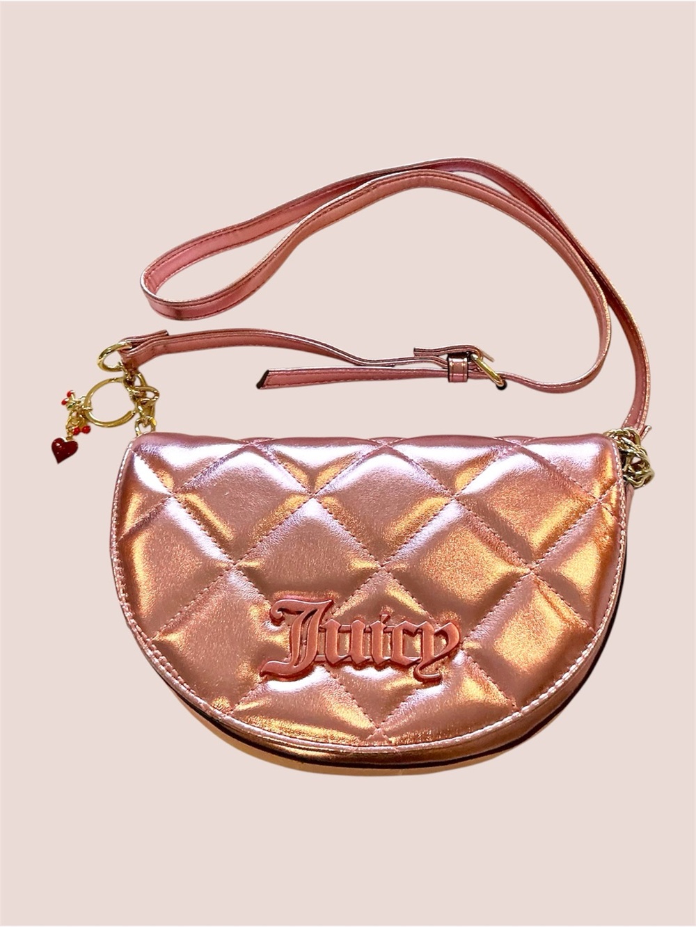Juicy Couture Metallic Rose Gold Quilted Crossbody Bag